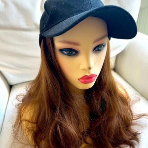 BROWN LONG WIG with Black Cap